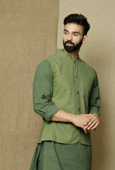 Men's Green Color Indian Nehru Jacket||Cotton Jodhpuri Mandarin Collar Sleeveless Solid Waistcoat