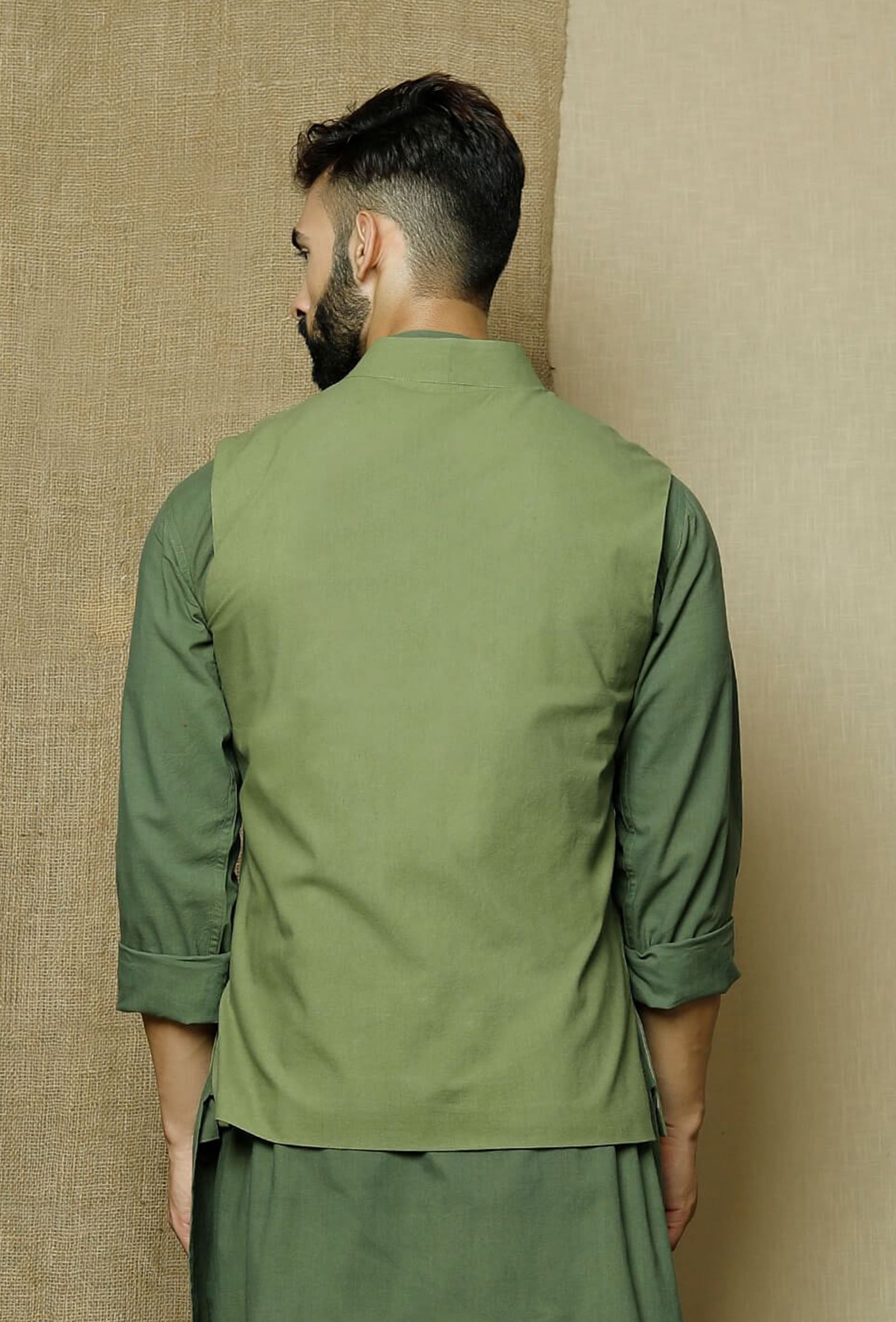 Men's Green Color Indian Nehru Jacket||Cotton Jodhpuri Mandarin Collar Sleeveless Solid Waistcoat