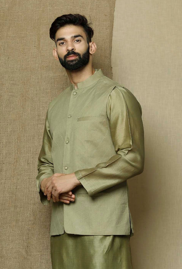 Men's Olive Green Color Indian Nehru Jacket||Cotton Jodhpuri Mandarin Collar Sleeveless Solid Waistcoat