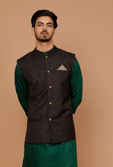 Men's Brown  Nehru Jacket Cotton Jodhpuri Mandarin Collar Sleeveless Solid Waistcoat