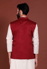 Men's Red Color Indian Nehru Jacket||Cotton Jodhpuri Mandarin Collar Sleeveless Solid Waistcoat