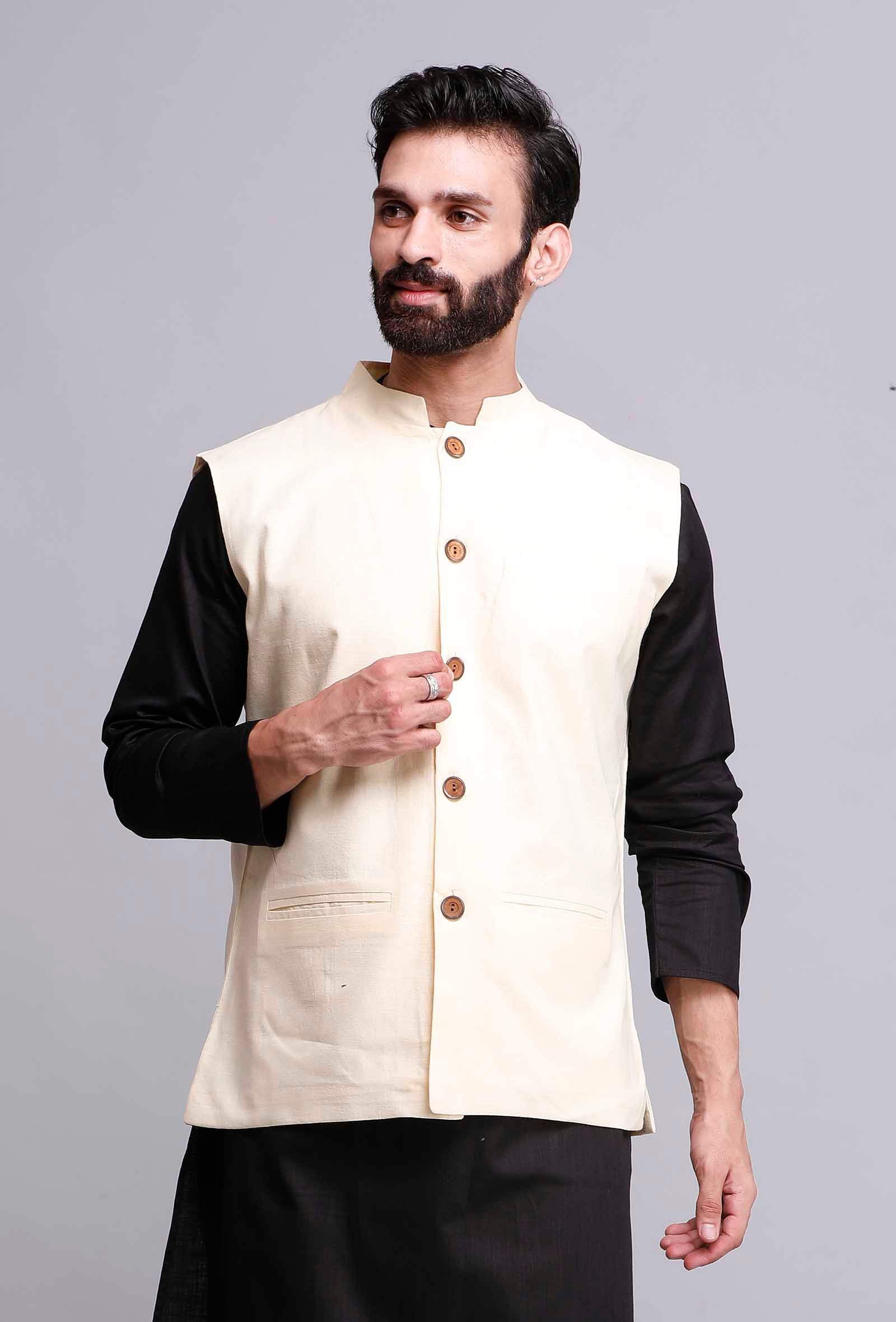 Off White Cotton Nehru Jacket 271555