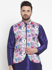 Men Satin Floral Print Nehru Jacket