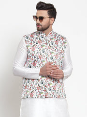 Men's Multi Color Indian Nehru Jacket||Satin Jodhpuri Mandarin Collar Sleeveless Floral Print Waistcoat