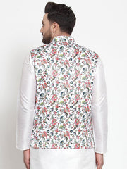 Men's Multi Color Indian Nehru Jacket||Satin Jodhpuri Mandarin Collar Sleeveless Floral Print Waistcoat