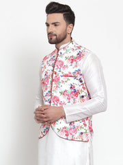 Men's Multi Color Indian Nehru Jacket||Satin Jodhpuri Mandarin Collar Sleeveless Floral Print Waistcoat