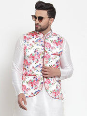 Men's Multi Color Indian Nehru Jacket||Satin Jodhpuri Mandarin Collar Sleeveless Floral Print Waistcoat