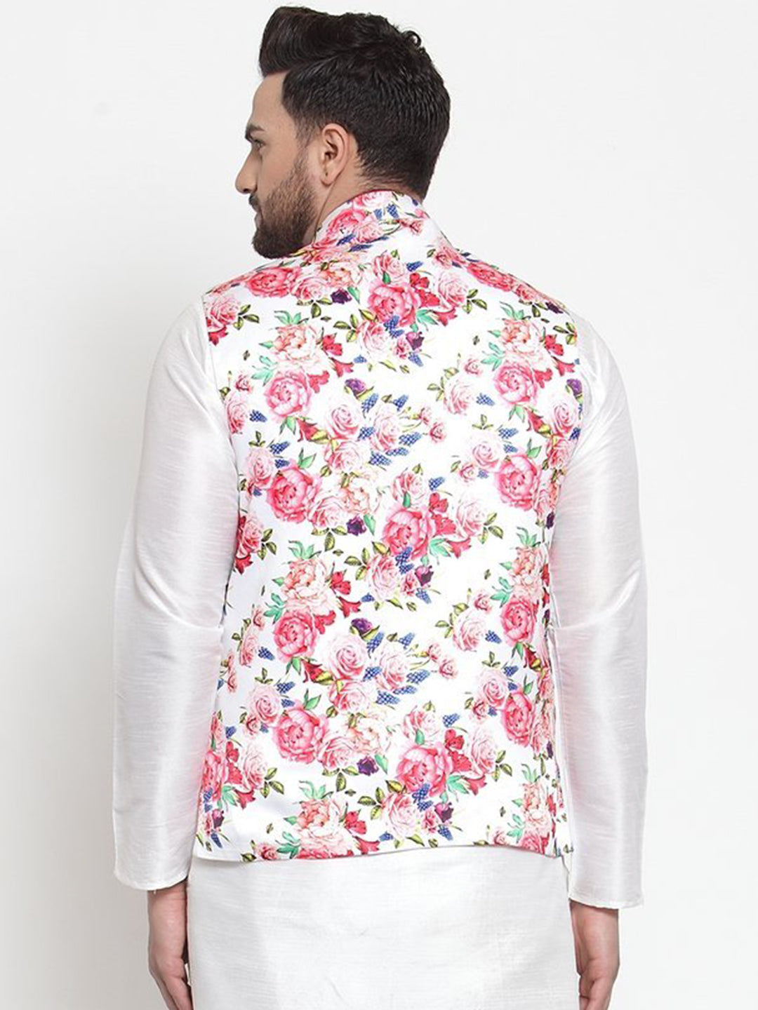 Men's Multi Color Indian Nehru Jacket||Satin Jodhpuri Mandarin Collar Sleeveless Floral Print Waistcoat