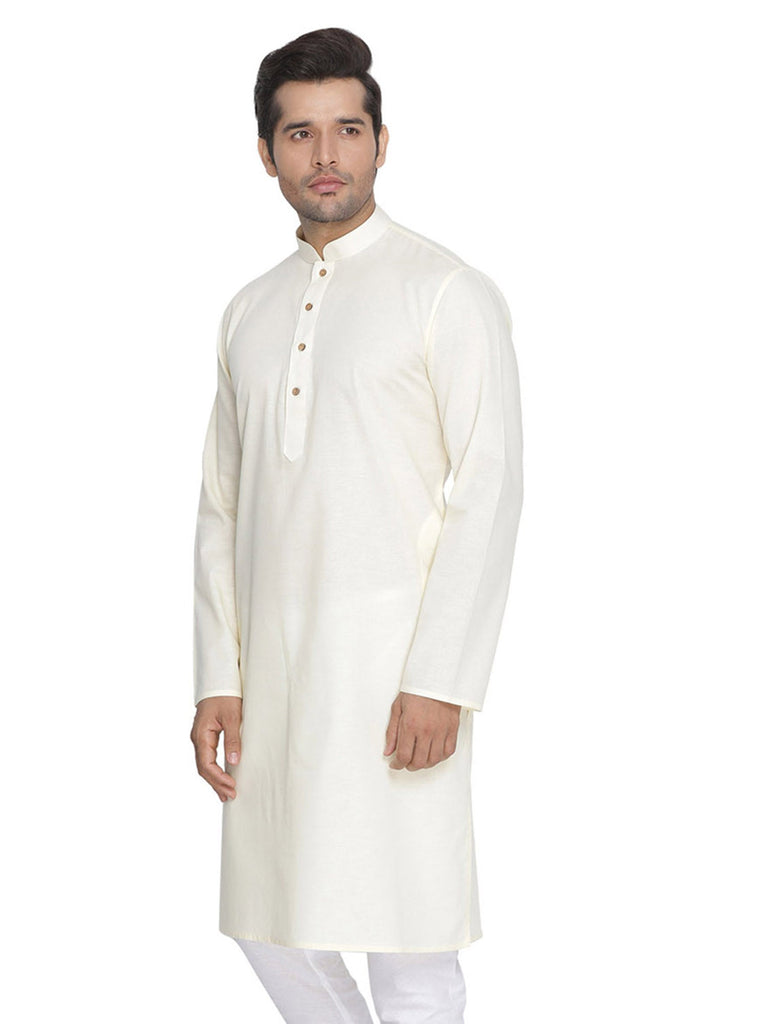 Men's Cream Color Indian Traditional Wear Tunic Cotton Kurta Pajama Set