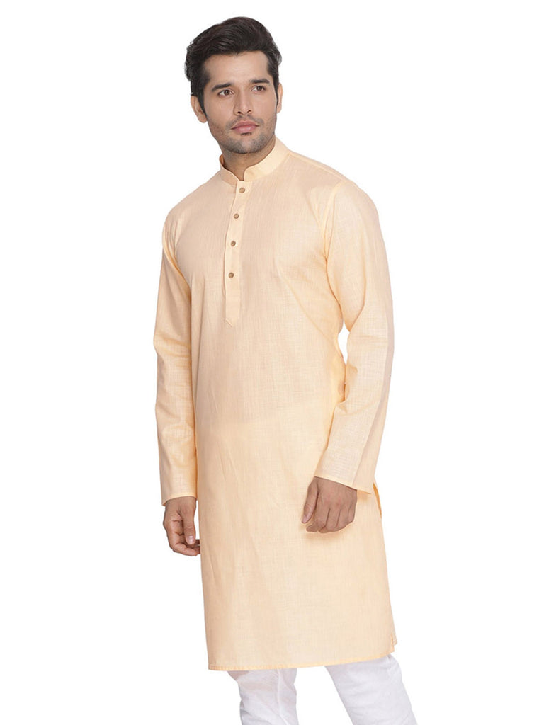 Men's Peach Color Indian Traditional Wear Tunic Cotton Kurta Pajama Set