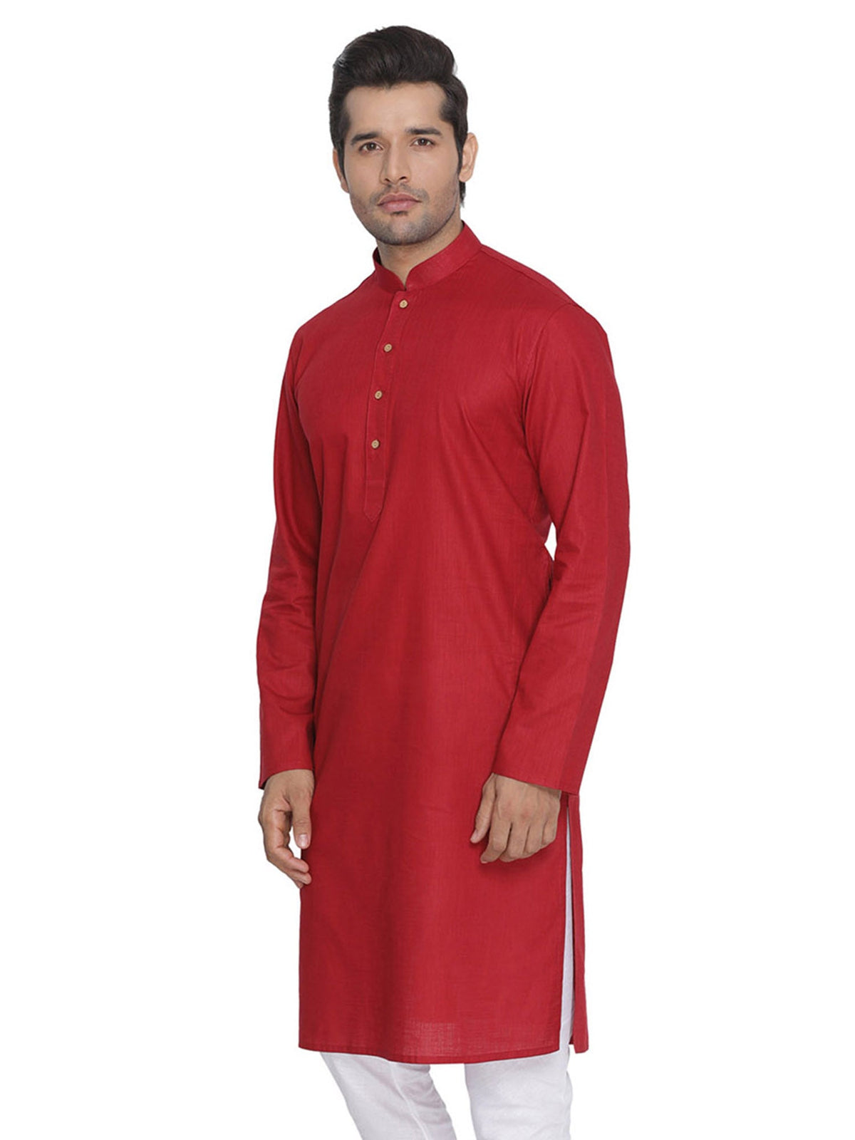 Men's Red Solid Cotton Kurta Pajama Set