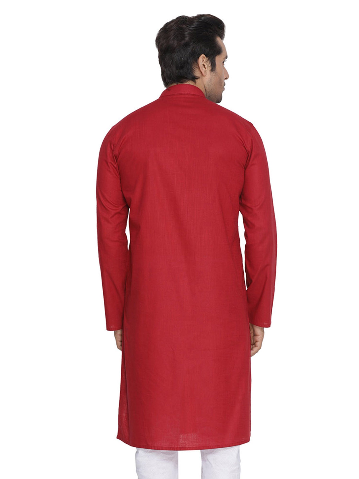 Men's Red Solid Cotton Kurta Pajama Set