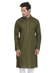 Men's Olive Green Solid Cotton Kurta Pajama Set