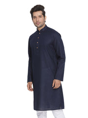 Men's Navy Blue Solid Cotton Kurta Pajama Set