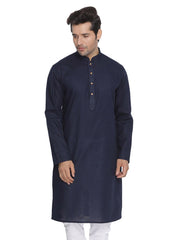 Men's Navy Blue Solid Cotton Kurta Pajama Set