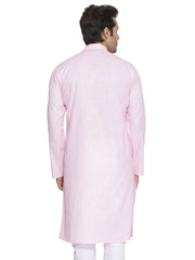 Men's Light Pink Solid Cotton Kurta Pajama Set