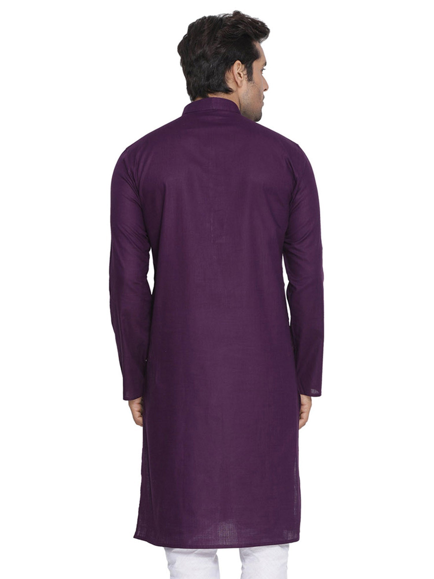 Men's Violet Solid Cotton Kurta Pajama Set