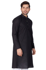 Men's Black Solid Cotton Kurta Pajama Set