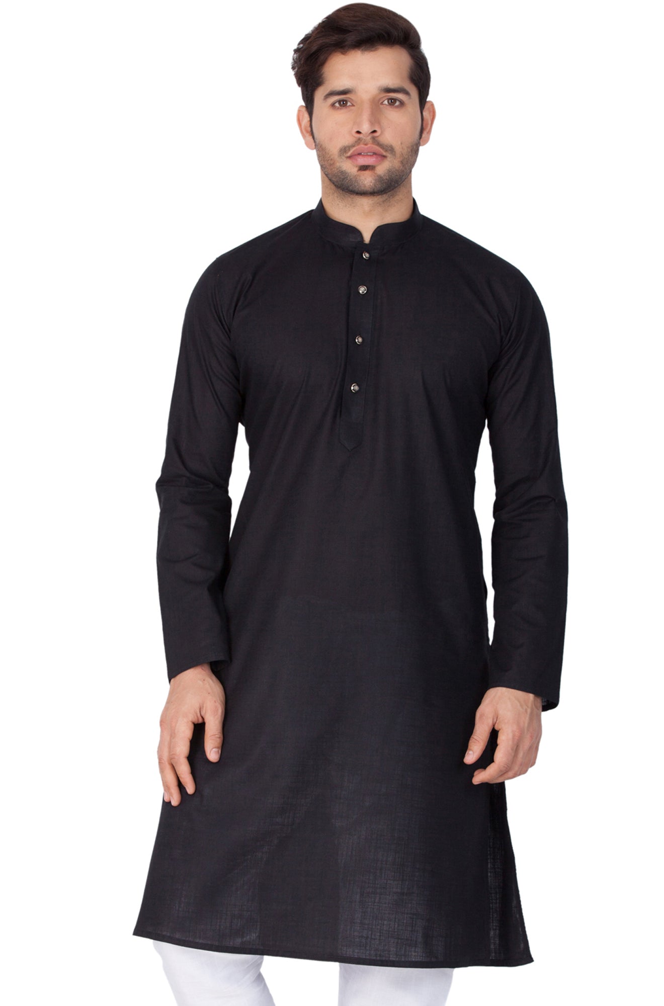 Men's Black Solid Cotton Kurta Pajama Set