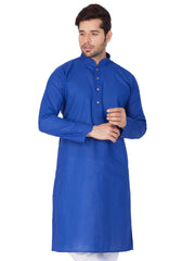 Men's Blue Solid Cotton Kurta Pajama Set