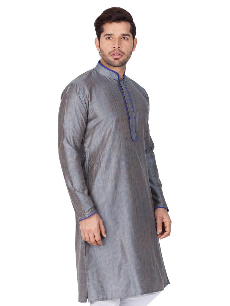 Men's Gray Color Indian Traditional Wear Tunic Cotton Kurta Pajama Set
