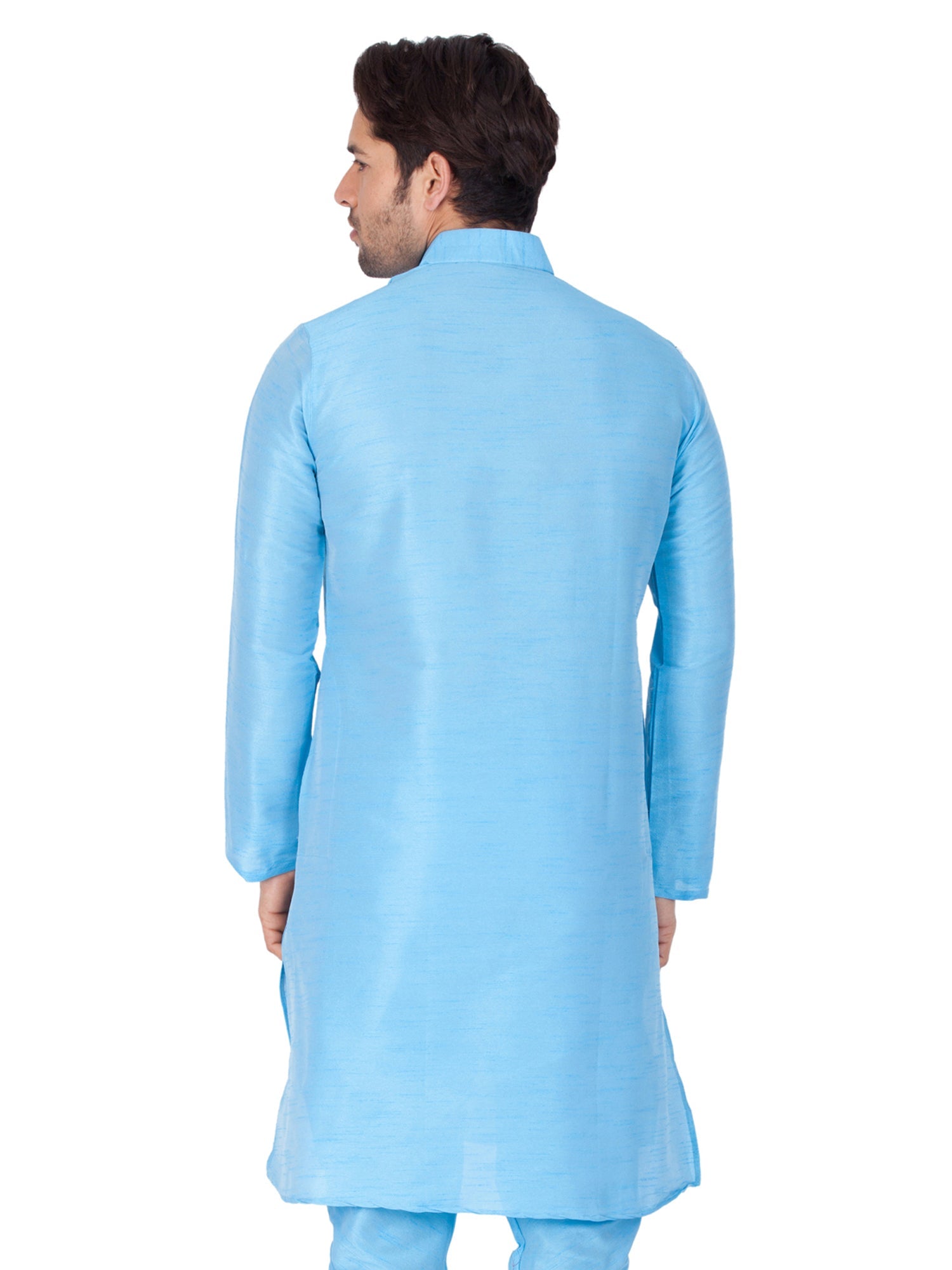 Men's Sky Blue Solid Tunic Cotton Kurta Pajama Set