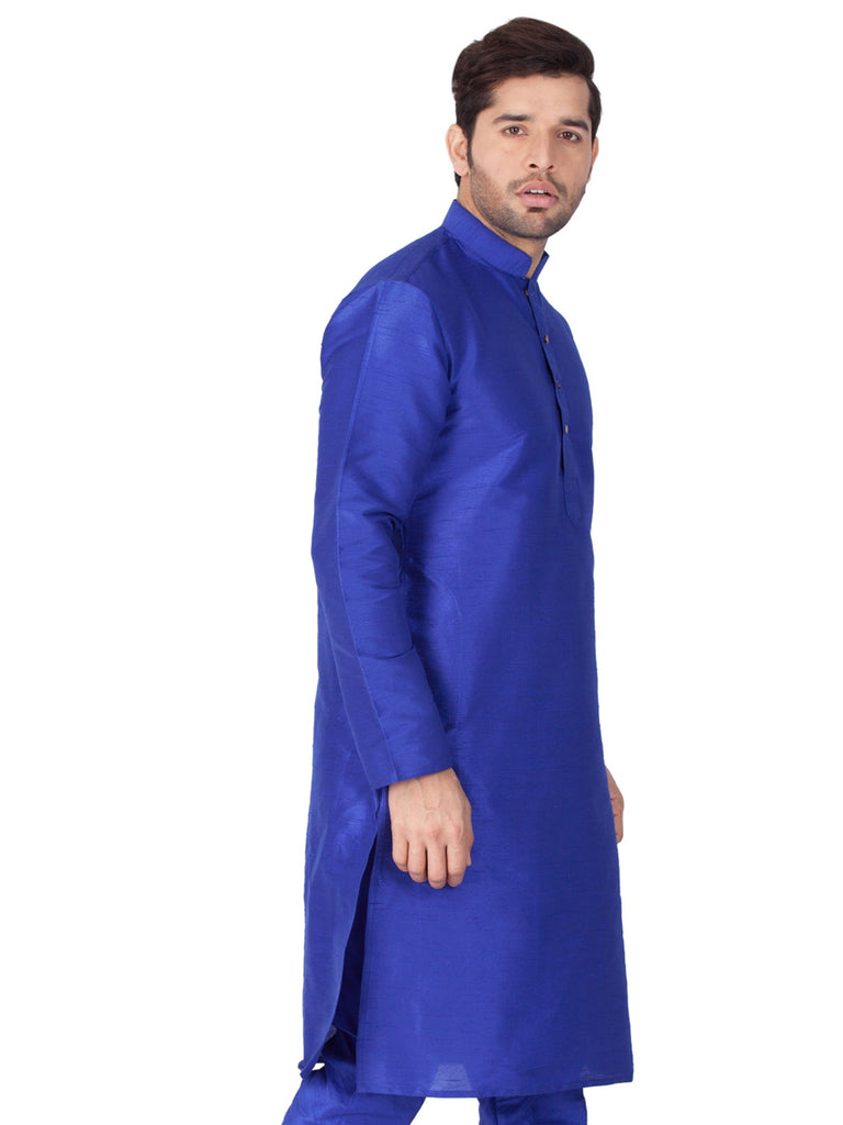 Men's Blue Color Indian Traditional Wear Tunic Cotton Kurta Pajama Set
