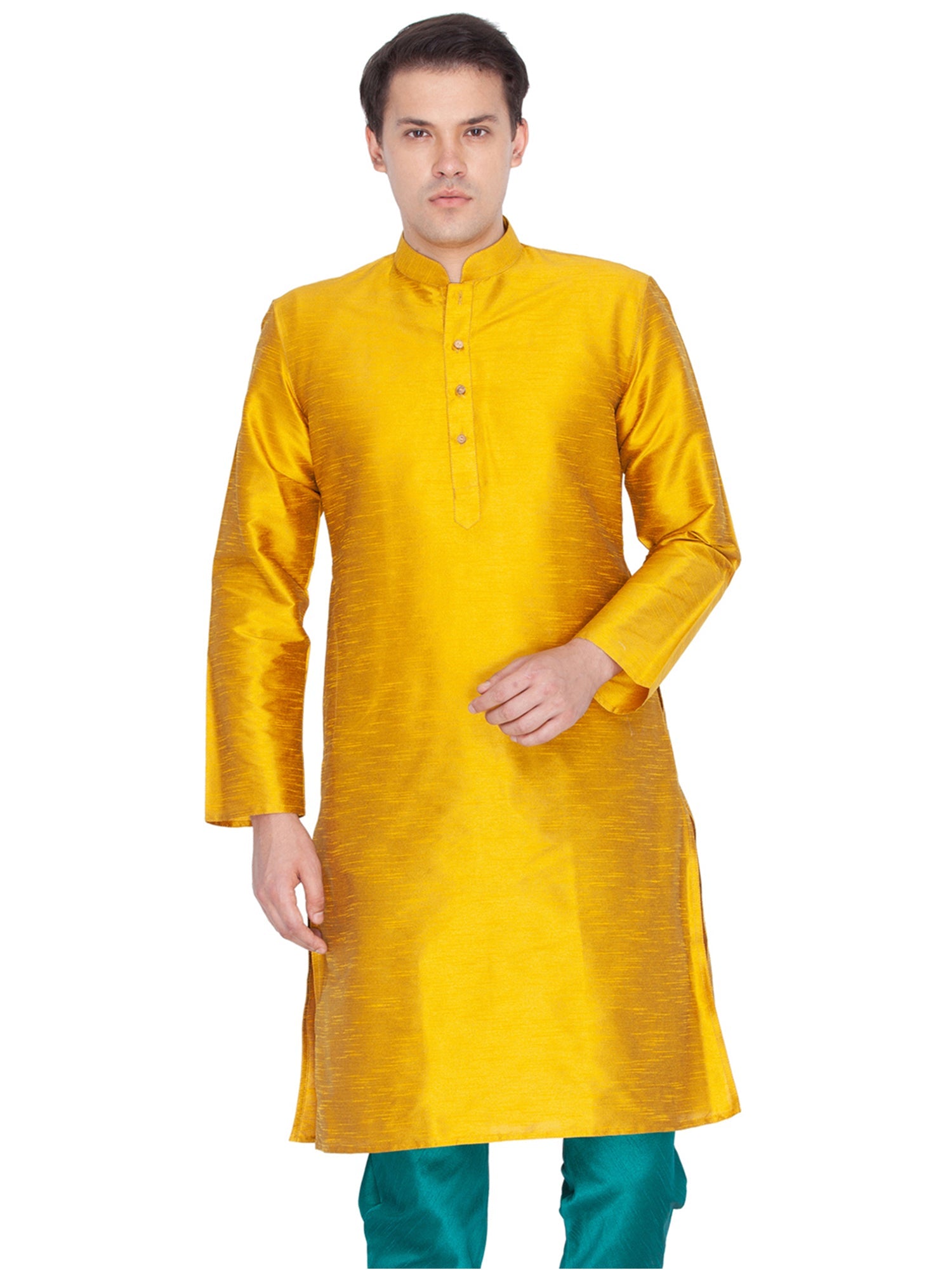 Men's Mustard Solid Bangalori Silk Kurta Pajama Set