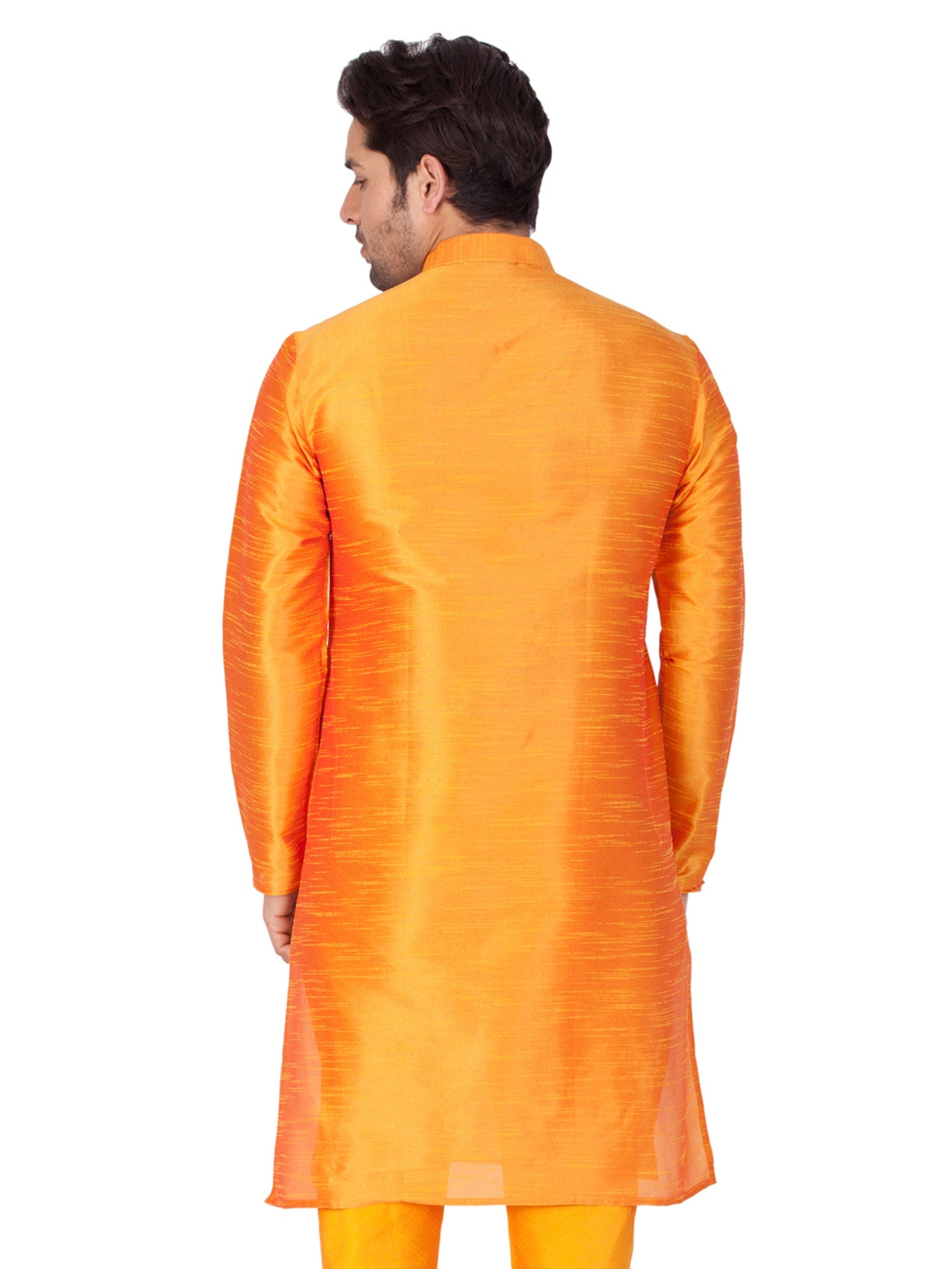 Men's Orange Solid Bangalori Silk Kurta Pajama Set