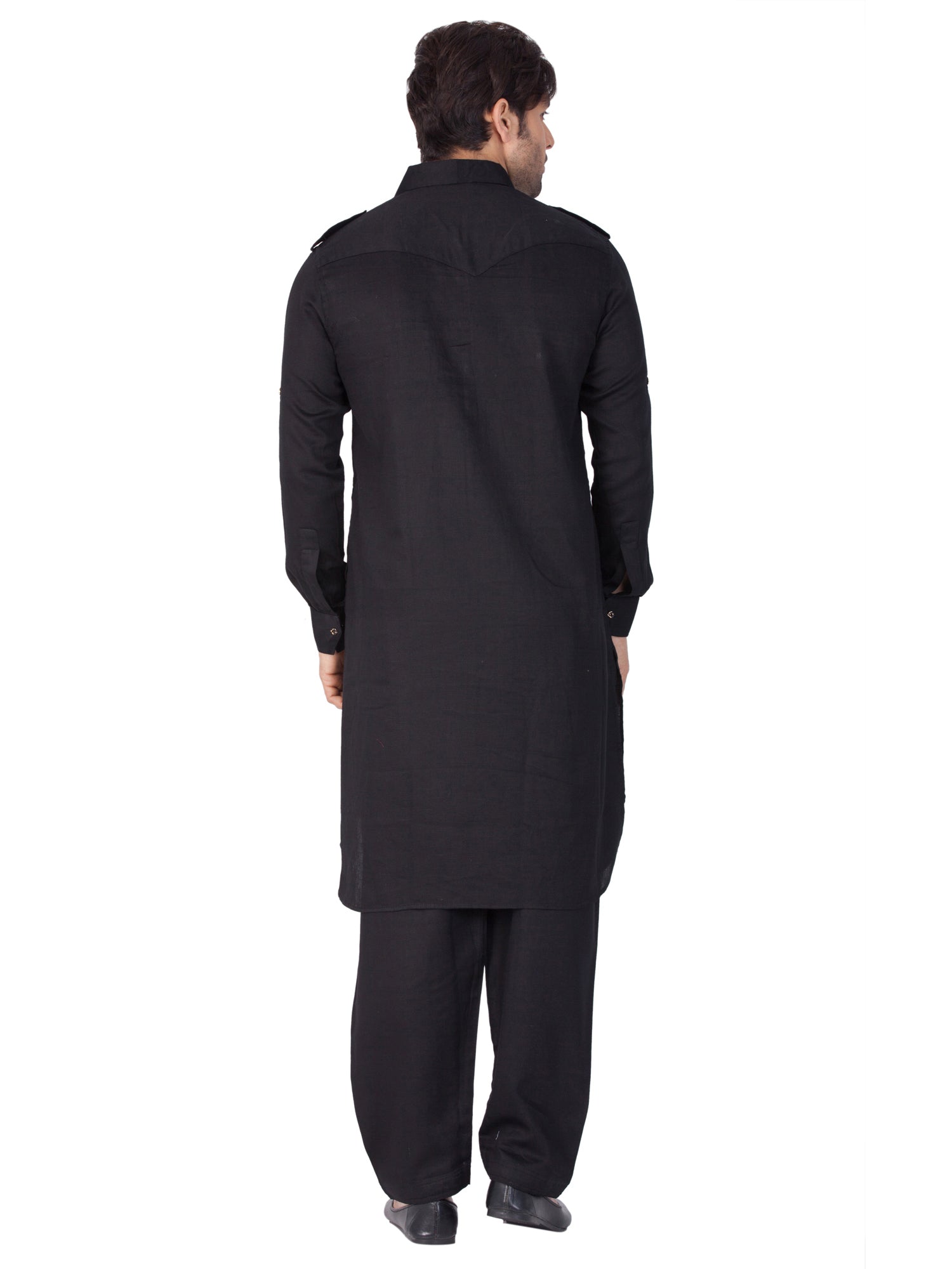 Men's Black Solid Cotton Kurta Pajama Set