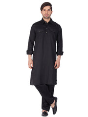 Men's Black Solid Cotton Kurta Pajama Set