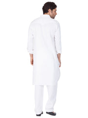 Men's White Solid Cotton Kurta Pajama Set