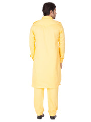 Men's Yellow Solid Cotton Kurta Pajama Set Haldi Outfit