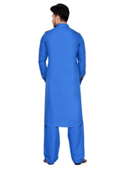 Men's Blue Solid Cotton Kurta Pajama Set