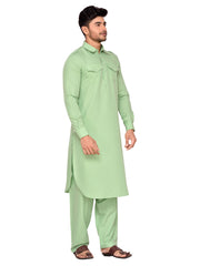 Men's Green Solid Cotton Kurta Pajama Set