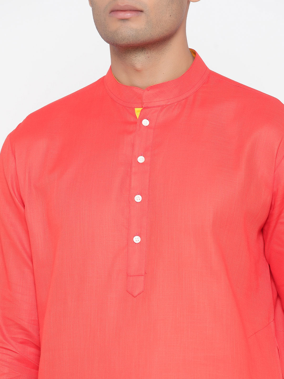 Men's Peach Solid Cotton Kurta Pajama Set