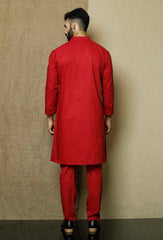 Ensemble pyjama Kurta en coton rouge uni pour homme