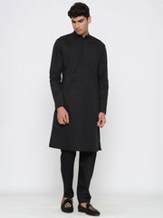 Ensemble pyjama Kurta en coton noir uni pour homme