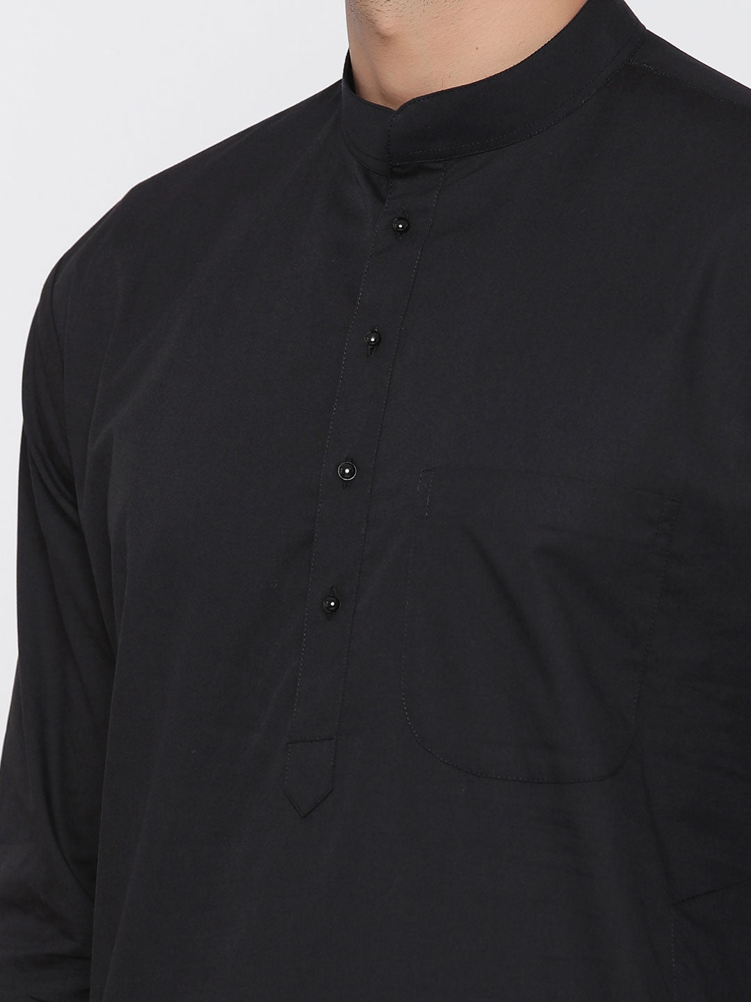 Ensemble pyjama Kurta en coton noir uni pour homme