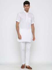 Men's White Solid Tunic Cotton Kurta Pajama Set