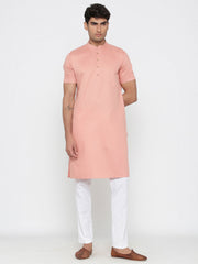 Men's Pink Solid Cotton Kurta Pajama Set