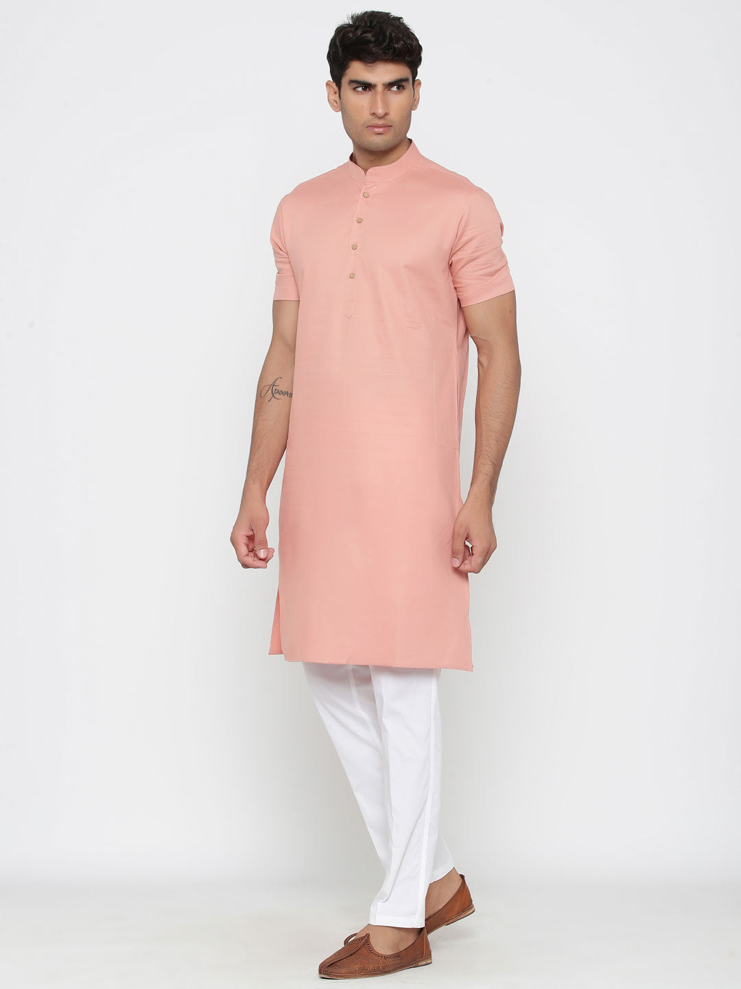 Men's Pink Solid Cotton Kurta Pajama Set