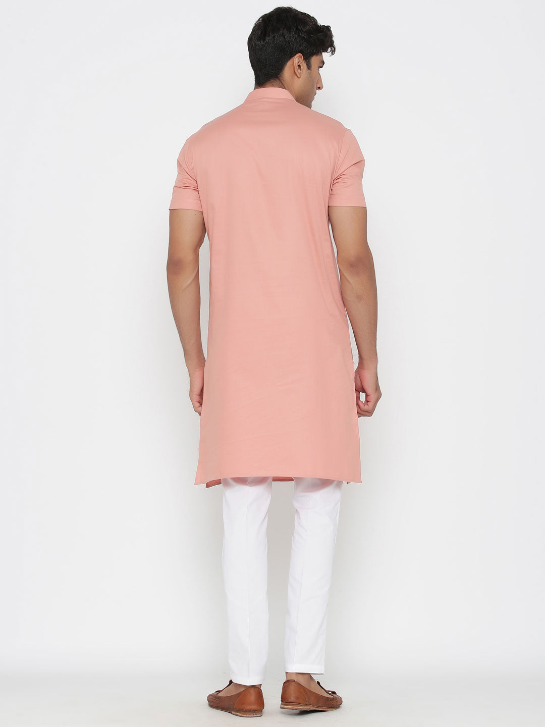 Men's Pink Solid Cotton Kurta Pajama Set