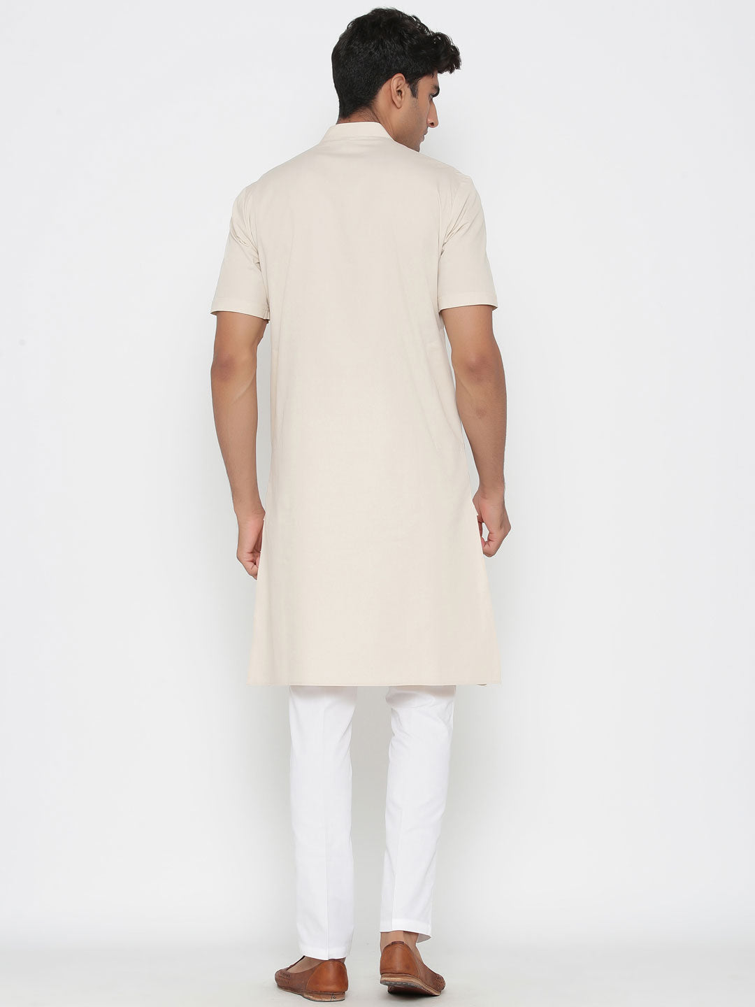 Ensemble pyjama Kurta en coton uni blanc cassé pour homme