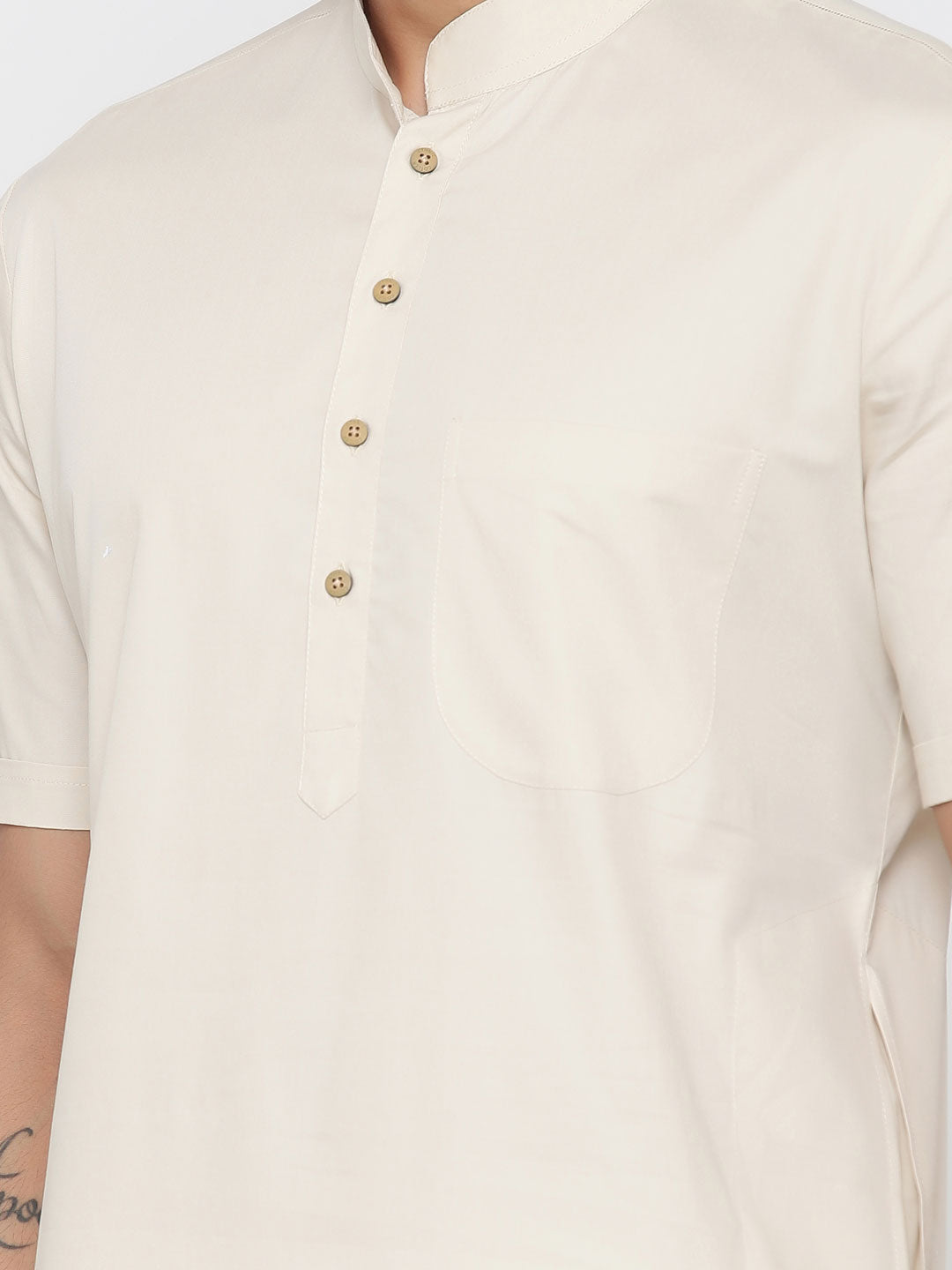 Ensemble pyjama Kurta en coton uni blanc cassé pour homme