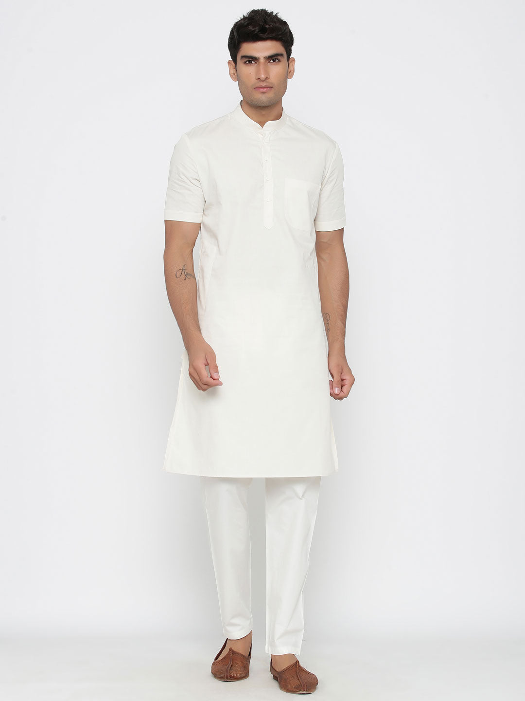 Ensemble pyjama Kurta en coton blanc uni pour homme