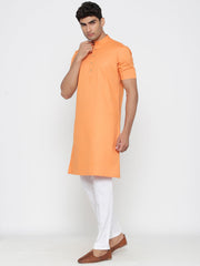 Men's Orange Solid Cotton Kurta Pajama Set