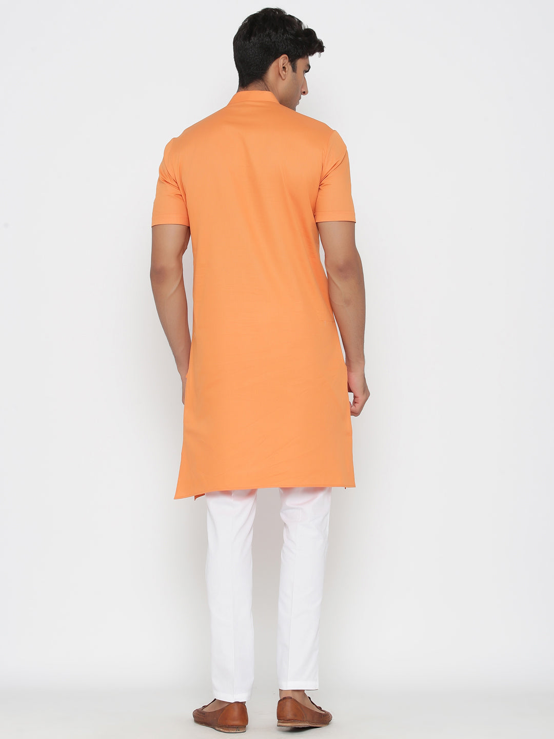 Men's Orange Solid Cotton Kurta Pajama Set