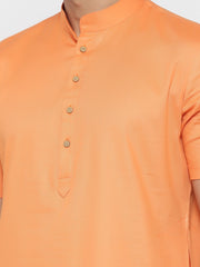 Men's Orange Solid Cotton Kurta Pajama Set