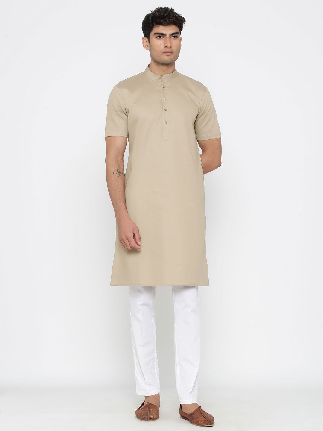 Men's Grey Solid Cotton Kurta Pajama Set